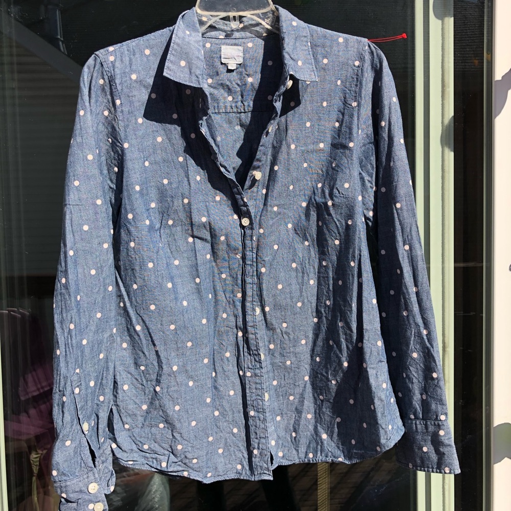 Small womens j crew chambray shirt with polka dots